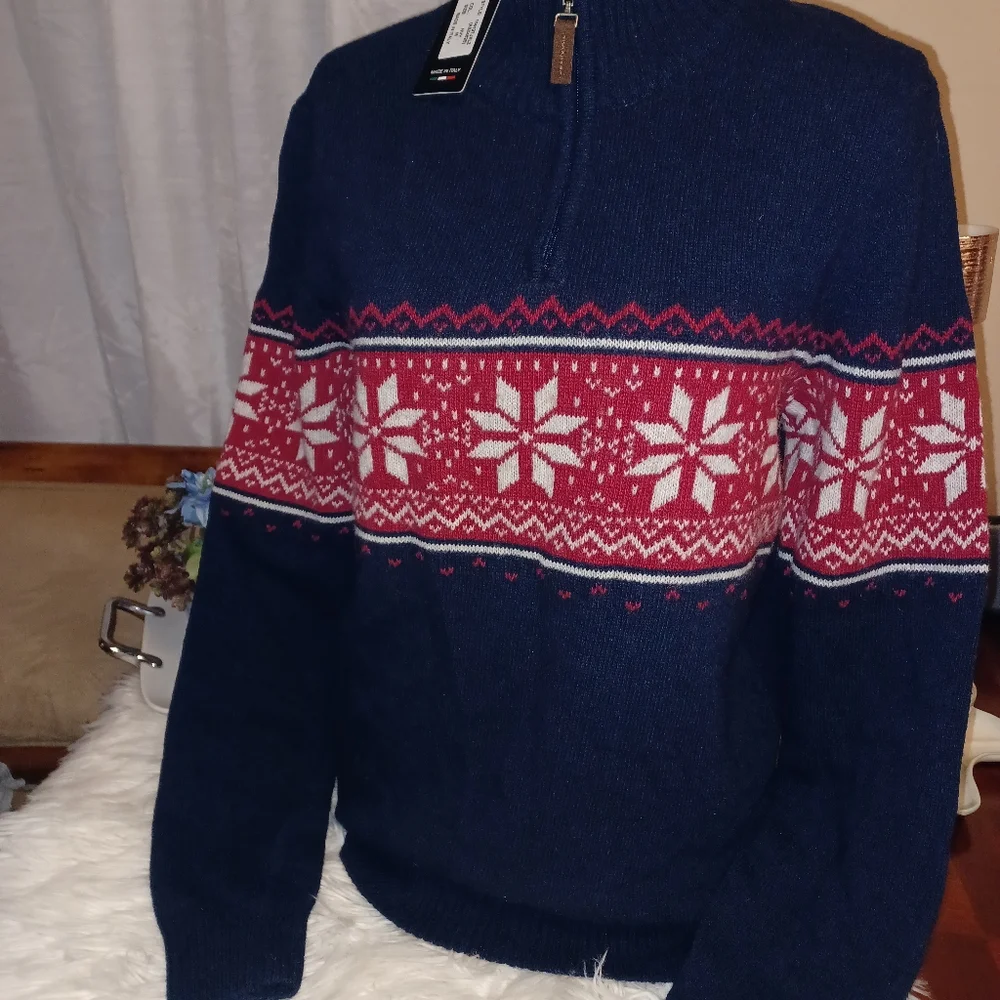 New Daniele Blasi Men's Medi Wool Blend 1/4 Zipper Men's Snowflake Sweater Italy